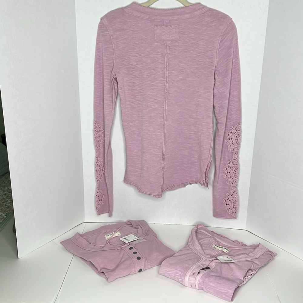 NWT Free People Our Song We The Free Henley Long Lace Sleeve Top- Pink - Picture 5 of 5